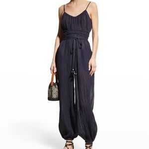 Tory Burch Crinkle Gauze Tassel Belt Jumpsuit size small